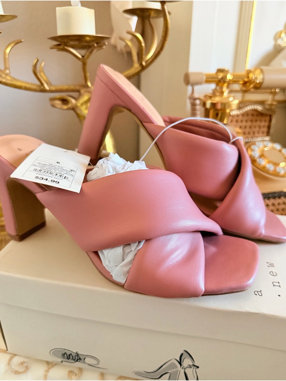 NWT A New Day Clementine Padded Crossband Mule Heels Rose Pink Sz 6